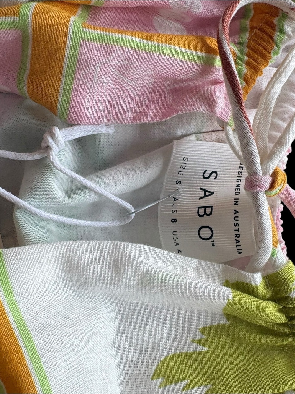 SABO Linen Pink & White Printed Cutout Romper with Tie Waist - Picture 7 of 10